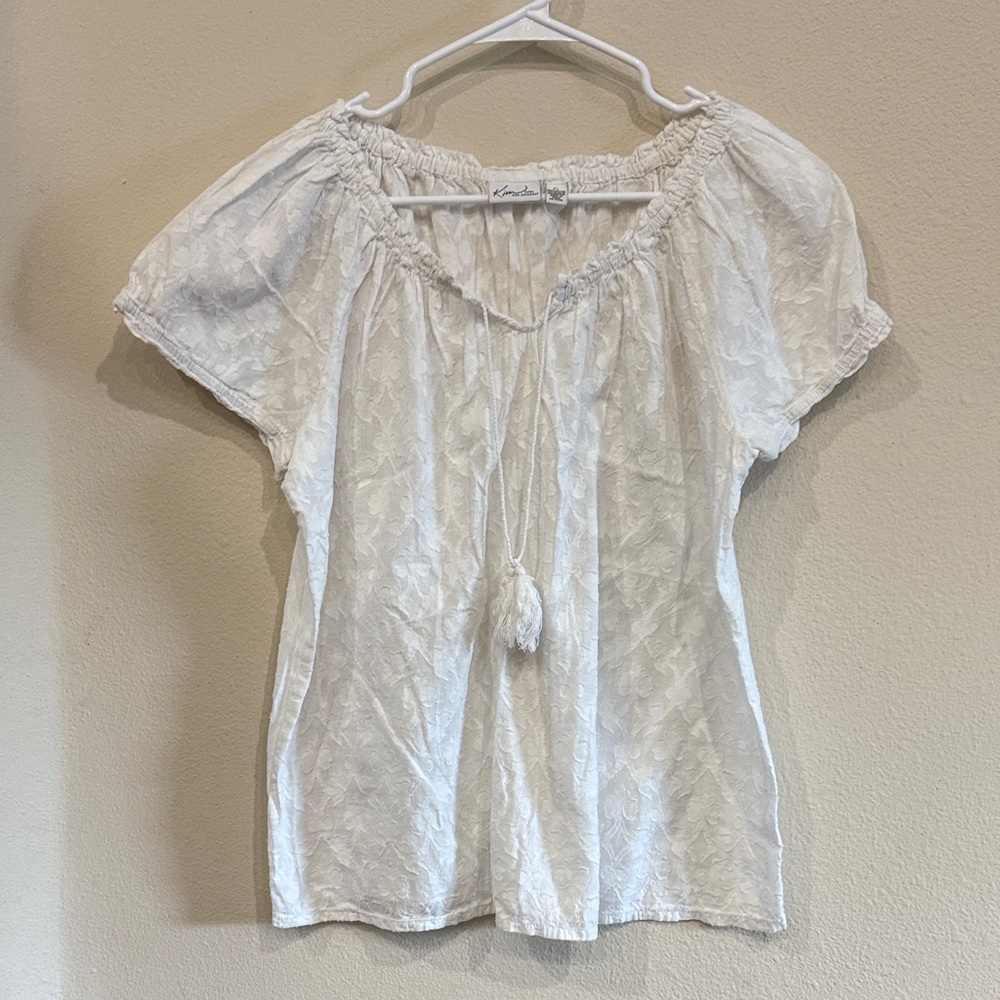 Kim Rogers Petite White 100% Cotton Textured Blouse Very Thin size PL